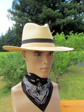 COWBOY HAT, 7 1/8, SUNBODY HATS, PALM LEAF CONSTRUCTION, WIDE BRIM, HIGH CROWN